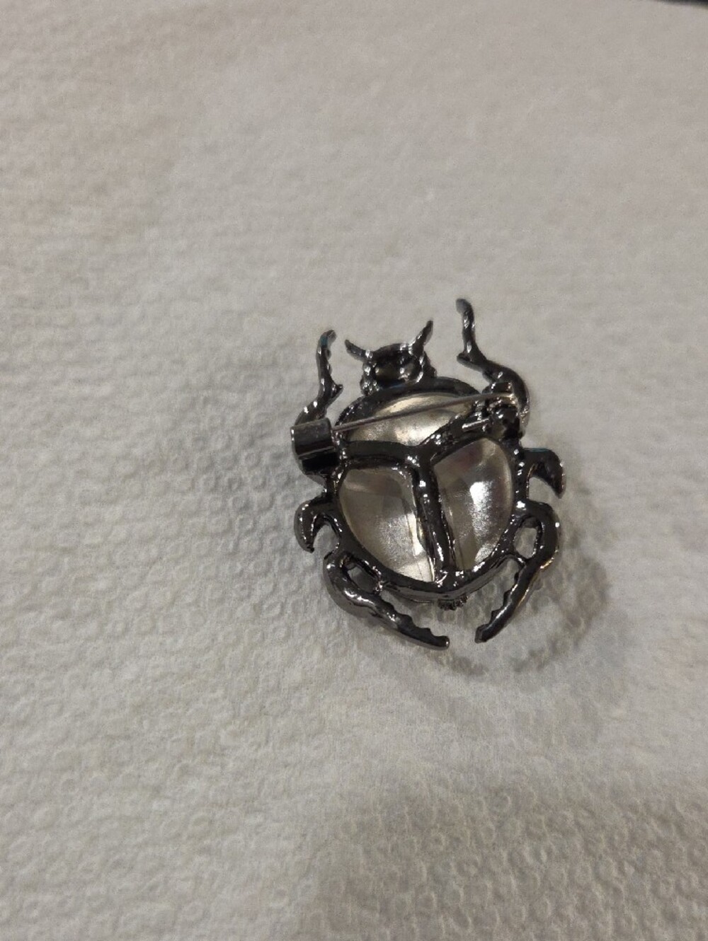 Black Beetle Brooch Pin - Matte Black with Gunmetal Accents - Picture 6 of 7